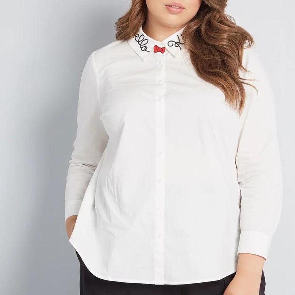ModCloth x Hello Kitty White Button Up Shirt with Bow Detail - Size 1X NWT